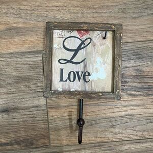 Rustic Love Wall Hook with Brown Frame